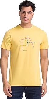 Park Avenue Men's Cotton Polyester Blend Print Pattern Slim Fit Crew Neck Half Sleeve Casual T-Shirt