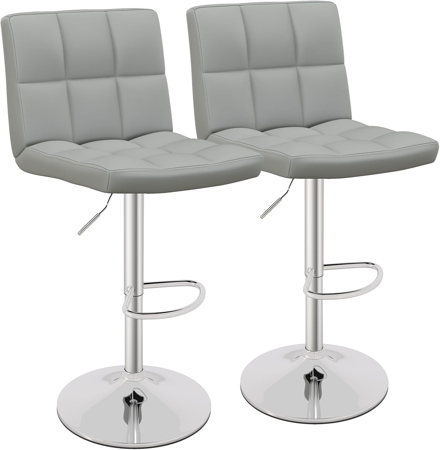 COSTWAY Bar Stools Set of 2, Modern Swivel Adjustable Height PU Leather Barstools