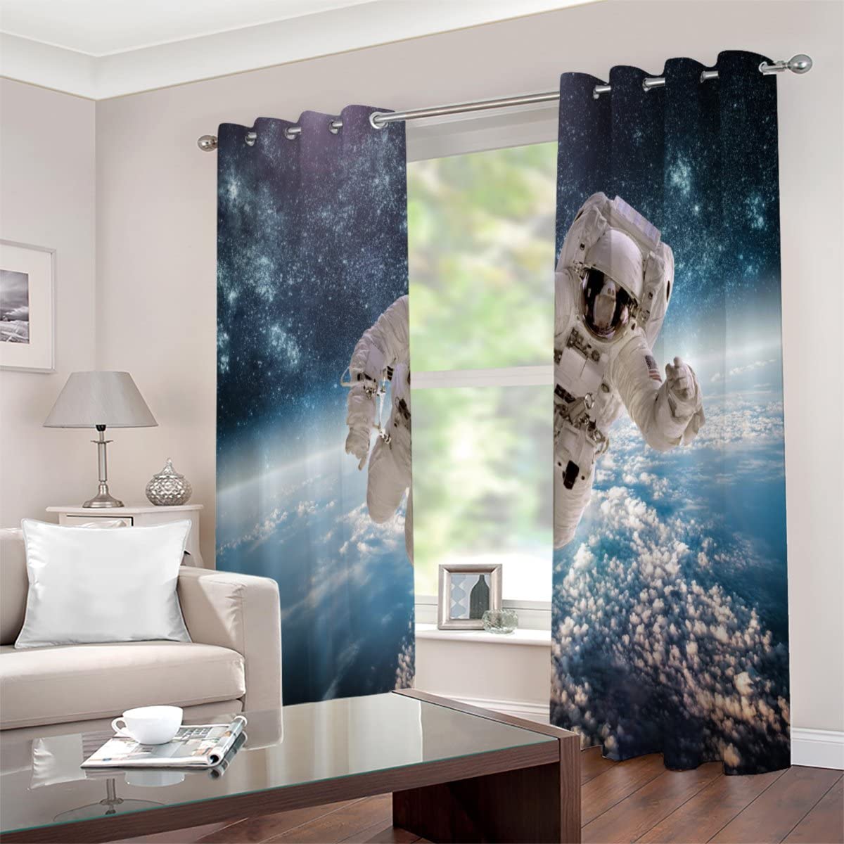 Astronaut Weltraum Vorhang Blickdicht B 183 X H 214 cm Universum Gardinen mit ösen Polyester Schallschutz Vorhänge 2er Set für Jungen Mädchen Wohnzimmer Schlafzimmer Home Dekoration