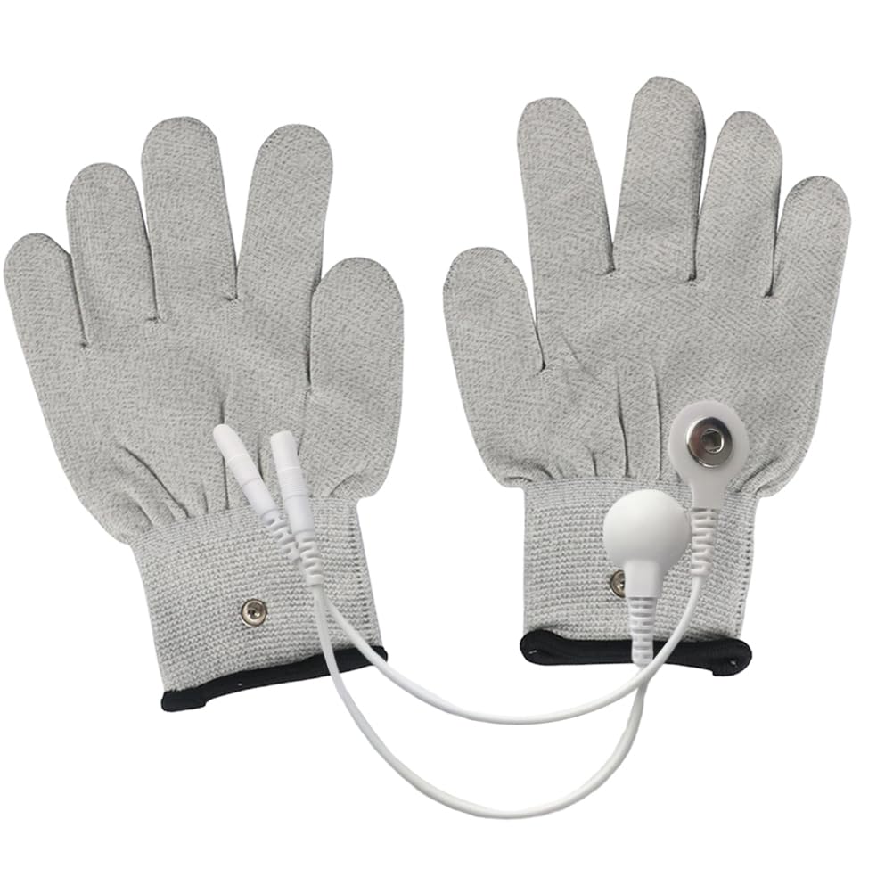 Guantes conductivos electrodos guantes con electrodos a presión, guantes de masaje para áquina para física, gatillo (gris)