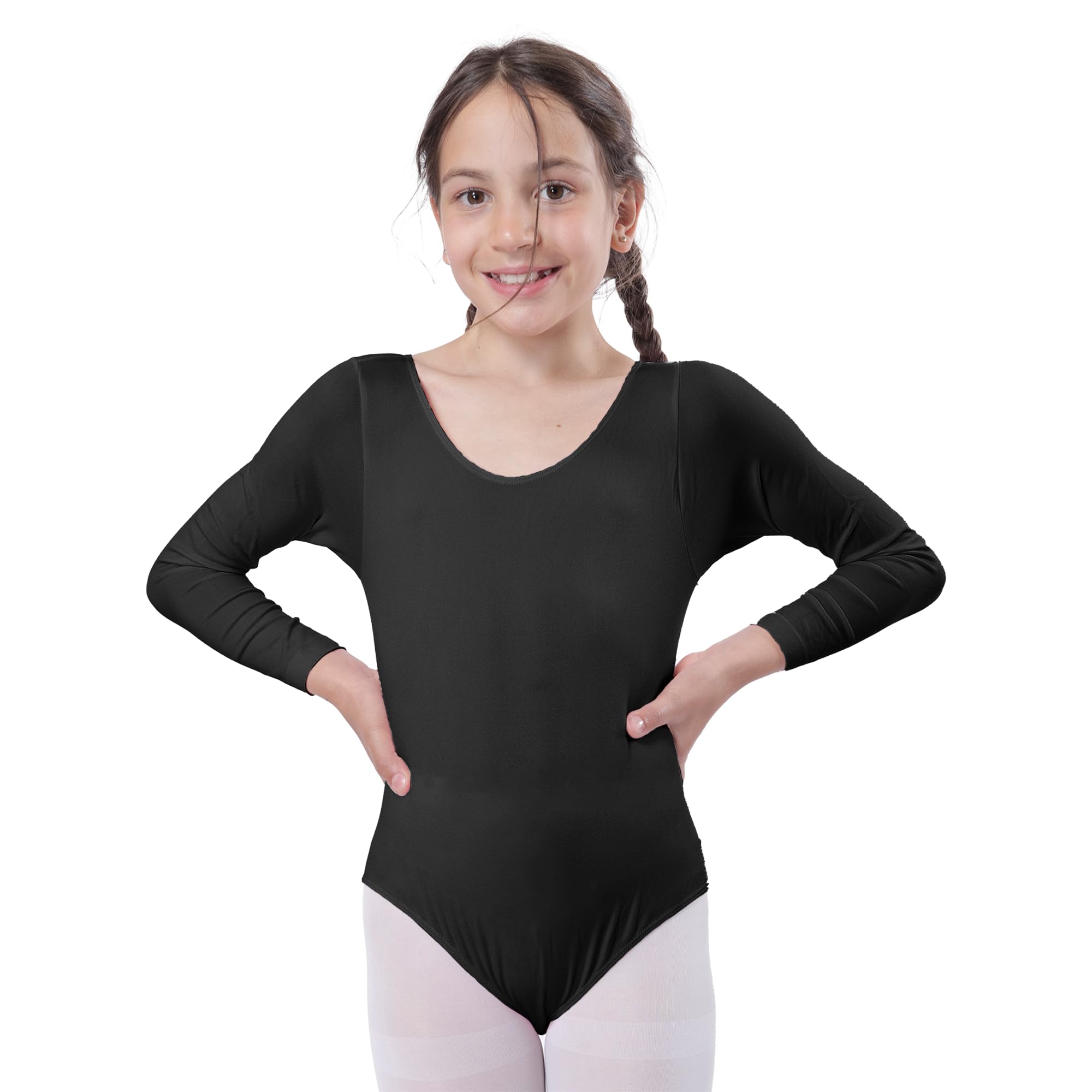 Carnavalife Maillot Ballet Niña de Manga Larga y Cuello Redondo, Maillot Danza Niña para Bailarina Gimnasia,