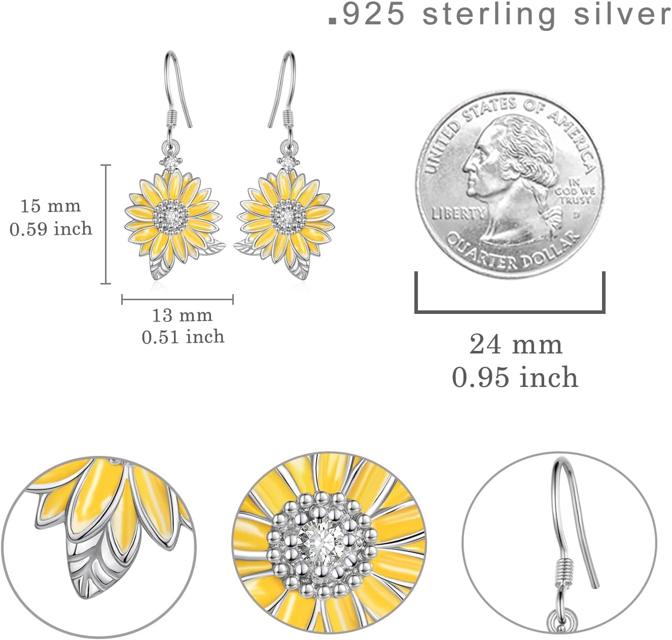 Sunflower Earrings 925 Sterling Silver Flower Earrings Sunflower Jewelry Gifts for Women - Image 6