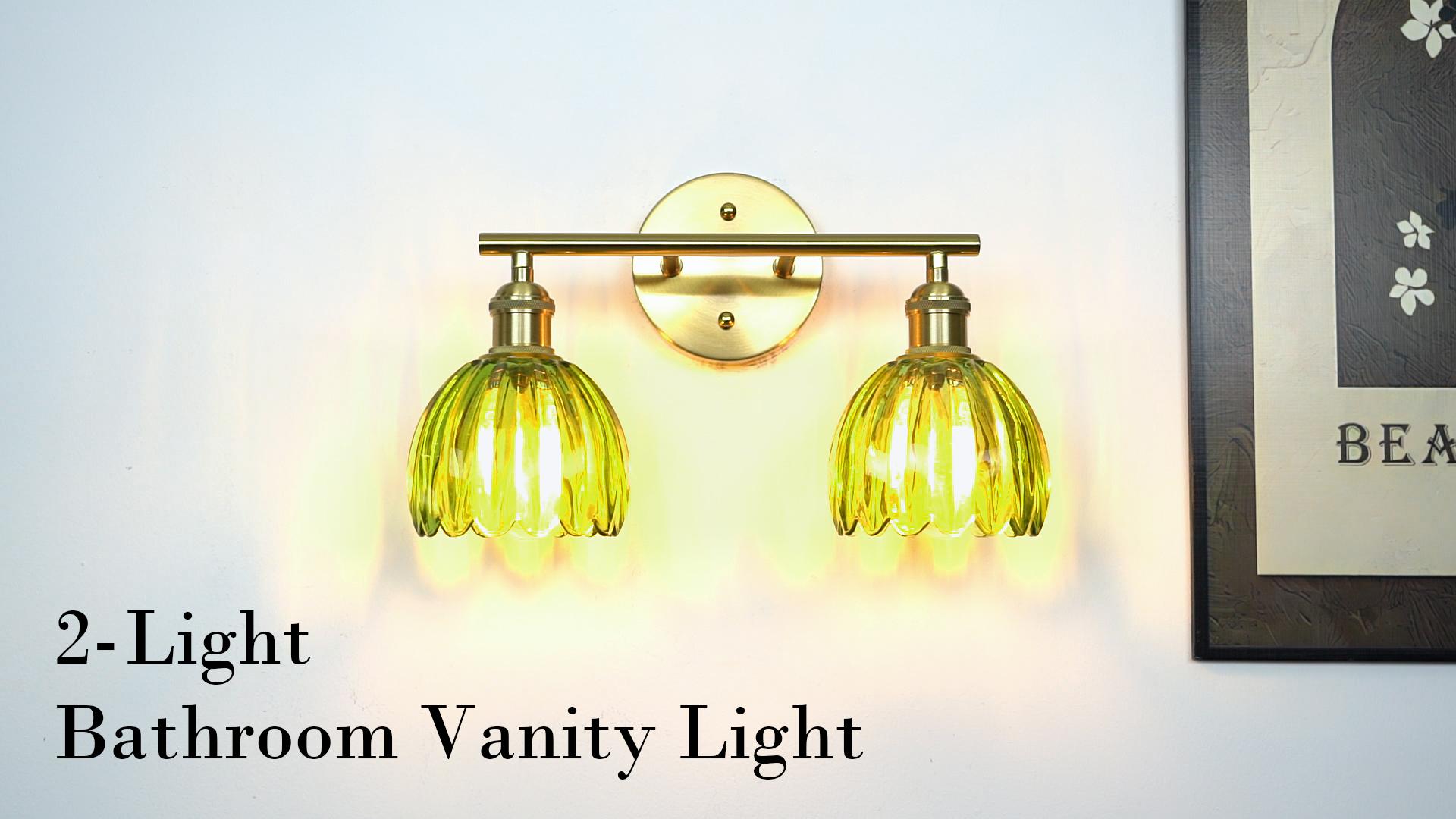 Image of Vintage Bathroom Light fixtures, Gold Vanity Lights, ETL Certified