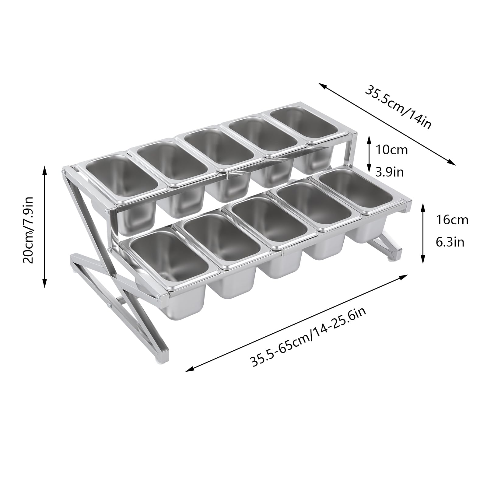 Scatola per condimenti e spezie, Stazione for condire la Pizza 10 Scomparti in Acciaio Inox con teglie e coperchi Argento(10COM)
