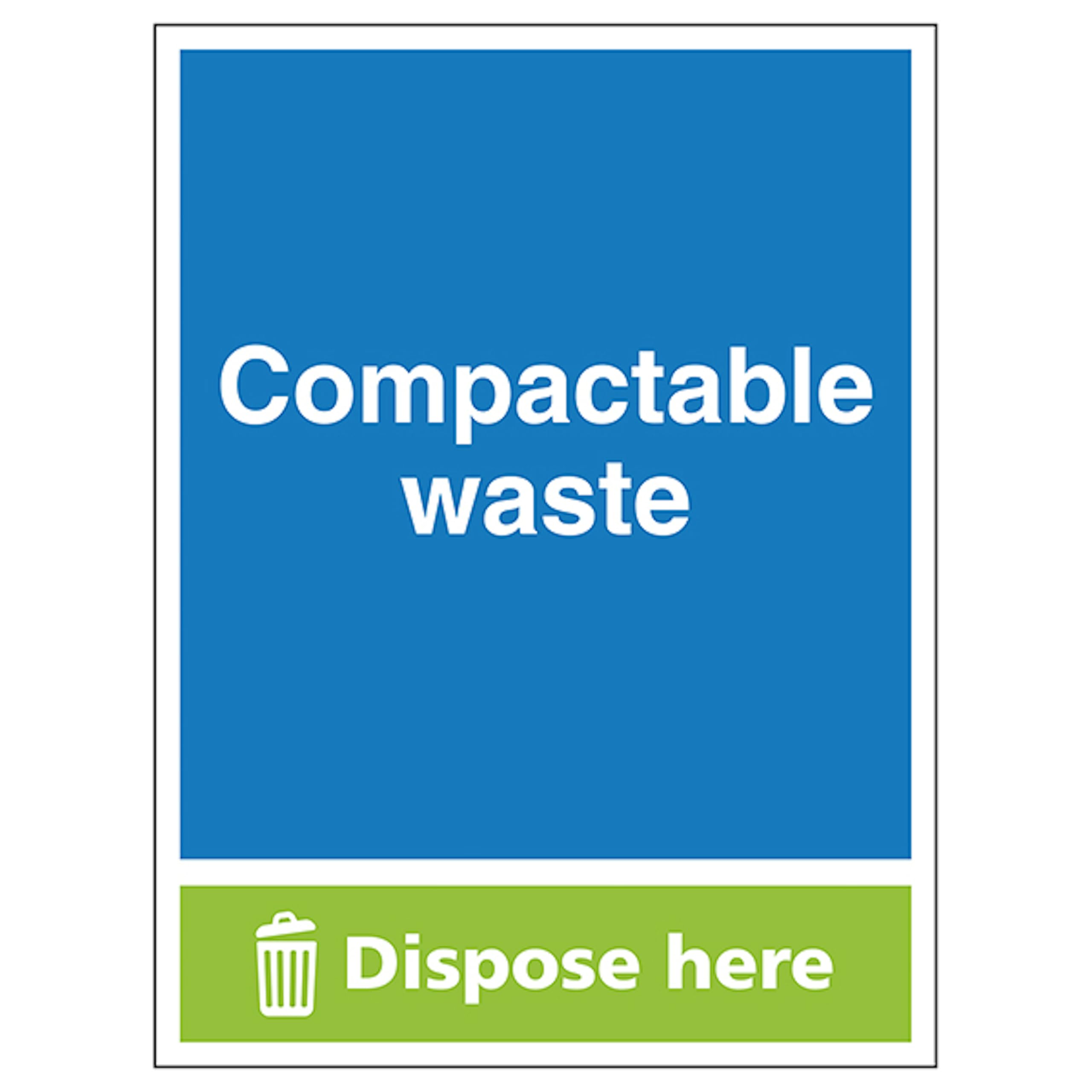 V Safety Compactable Waste Dispose Here - Portrait 300 x 400 mm - Self Adhesive Vinyl - Aluminium Effect Safety Sign