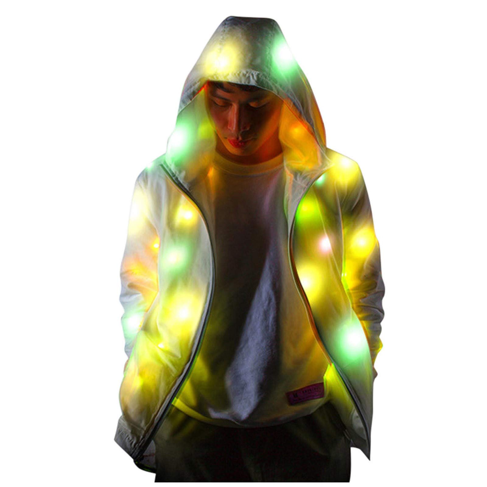 2023 Veste A Capuche Homme Femme Unisexe Grande Taille Sexy Mode LED Lumineux Coloré Elegant Manteau avec Capuche Veste à Manches Longues Lumineuse LED pour Homme et Femme Manteau coloré