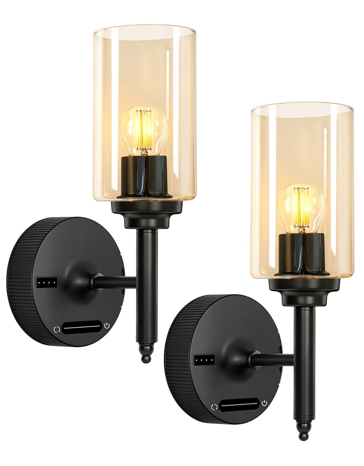 OUTON 2 lámparas LED de pared inalámbricas con batería, sin conexión de alimentación, con mando a distancia y táctil, 3 temperaturas de color 3000 K-6000 K, regulable sin niveles, temporizador, 8000