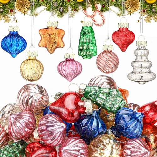 Capoda 32 Pcs Vintage Christmas Ornaments 1.2 Inch Antique Glass