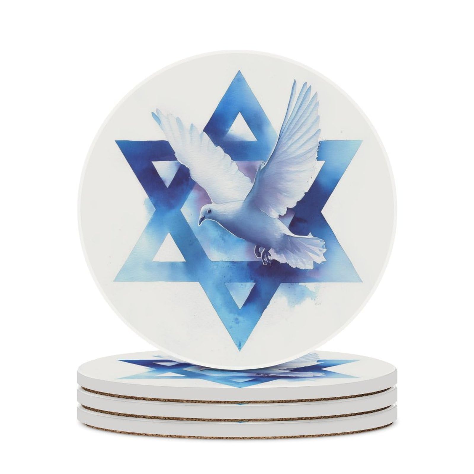 White Dove Flying Across The Star Minimalistic Coasters Set of 4 Absorbent Coasters