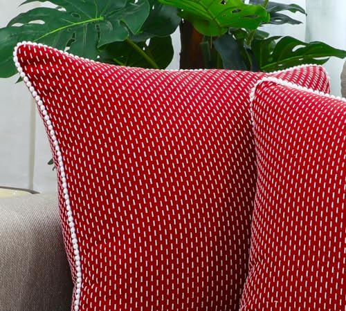 Image of Theme Red Cushion Covers 16 inch x 16 inch | Set of 3 |Cushion Covers 16x16 | Throw Pillow Covers | Decoration Items for Home