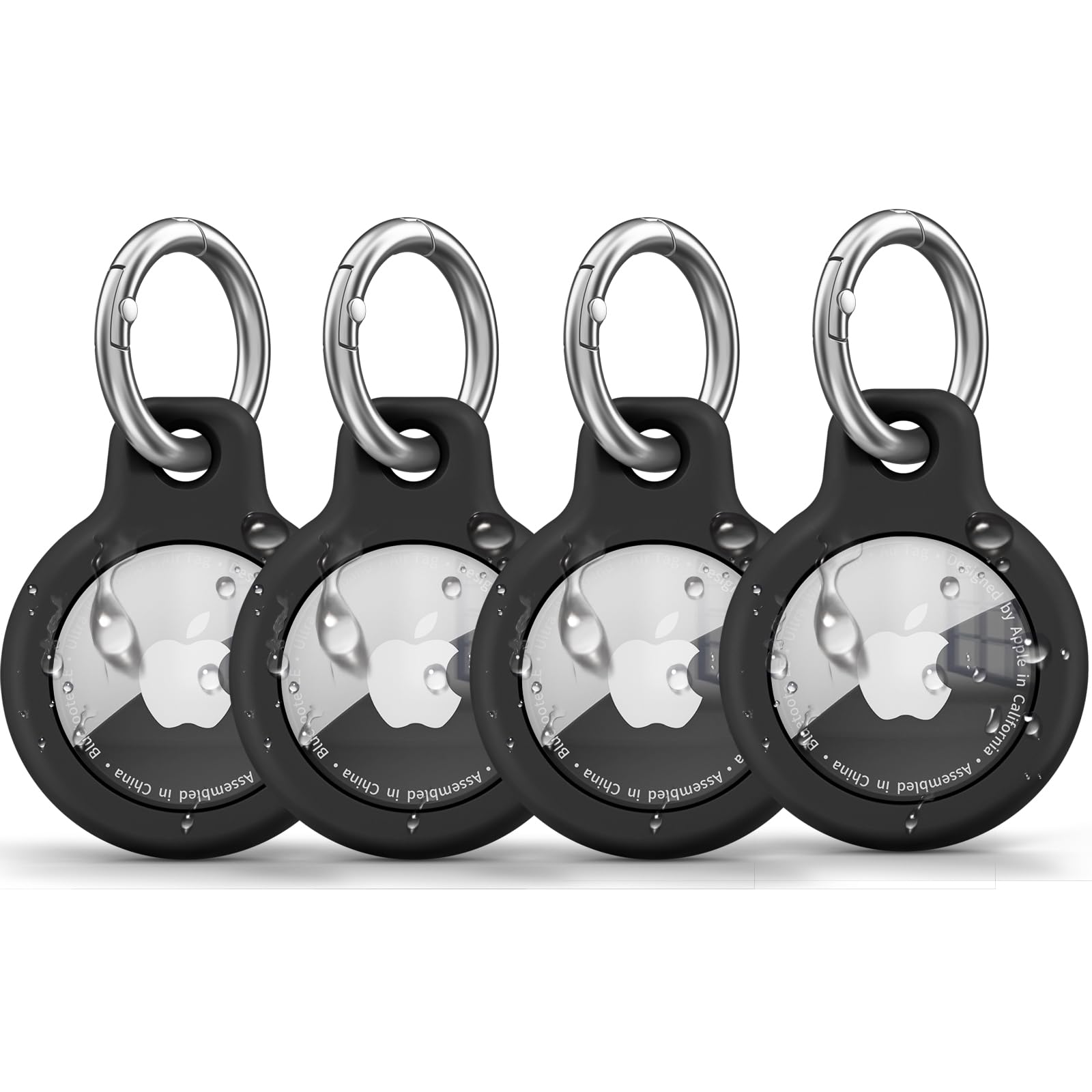 Wanme Airtag Porte Clé IP67 étanche avec Couvercle, 4 Pièces Étuis pour Apple AirTag, Étui Airtag Antichoc, Antiperte et Anti-Rayures, Compatible pour clés, Animaux, Bagages (Noir/Noir/Noir/Noir)