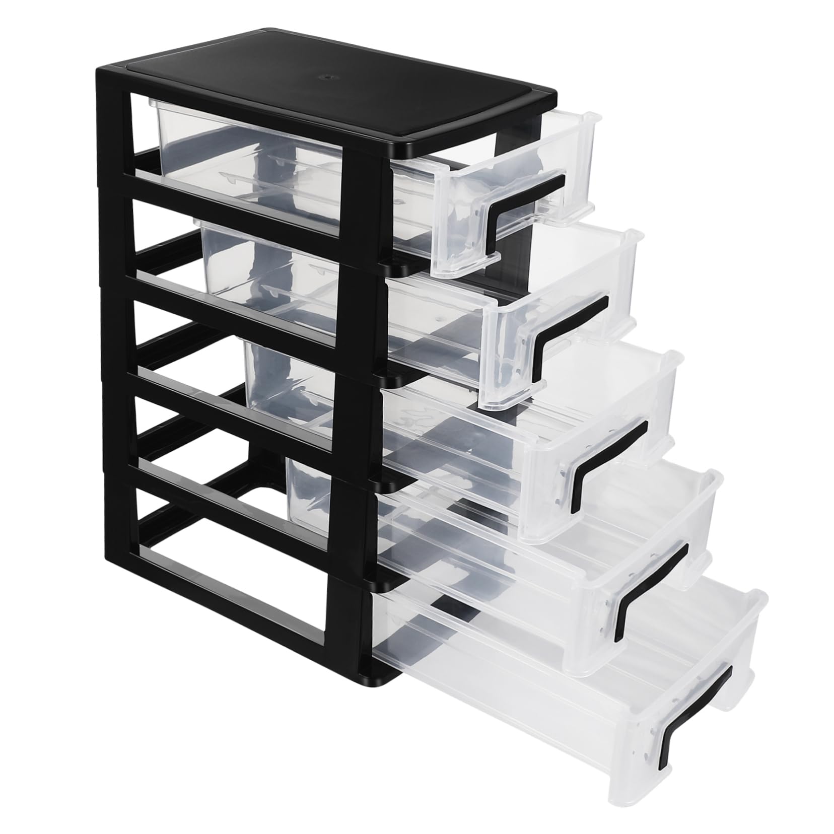 Cassettiera trasparente con 5 cassetti in plastica per cancelleria e cosmetici, piccola cassettiera da scrivania, 21,1 x 15,2 x 31,3 cm, ideale per casa e ufficio