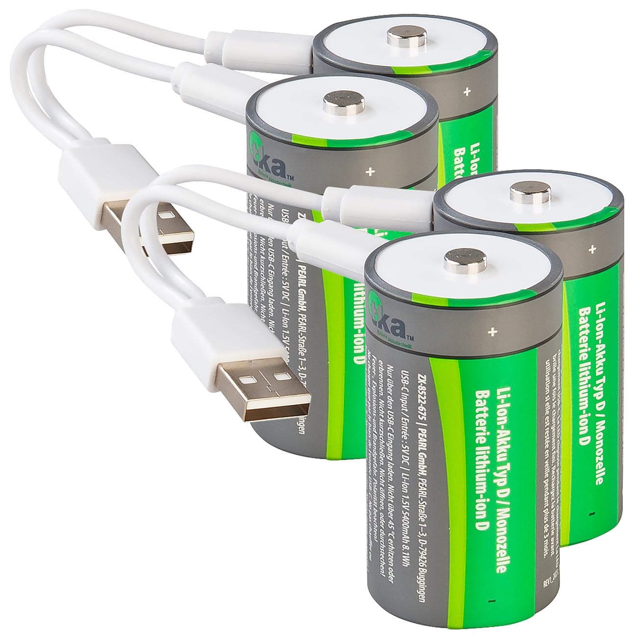 tka Köbele Akkutechnik Batterie USB type D : lot de 4 batteries Li-ion type D avec USB-C, 5400 mAh, 8100 mWh, 1,5 V (Accu, piles USB, lampe de poche)