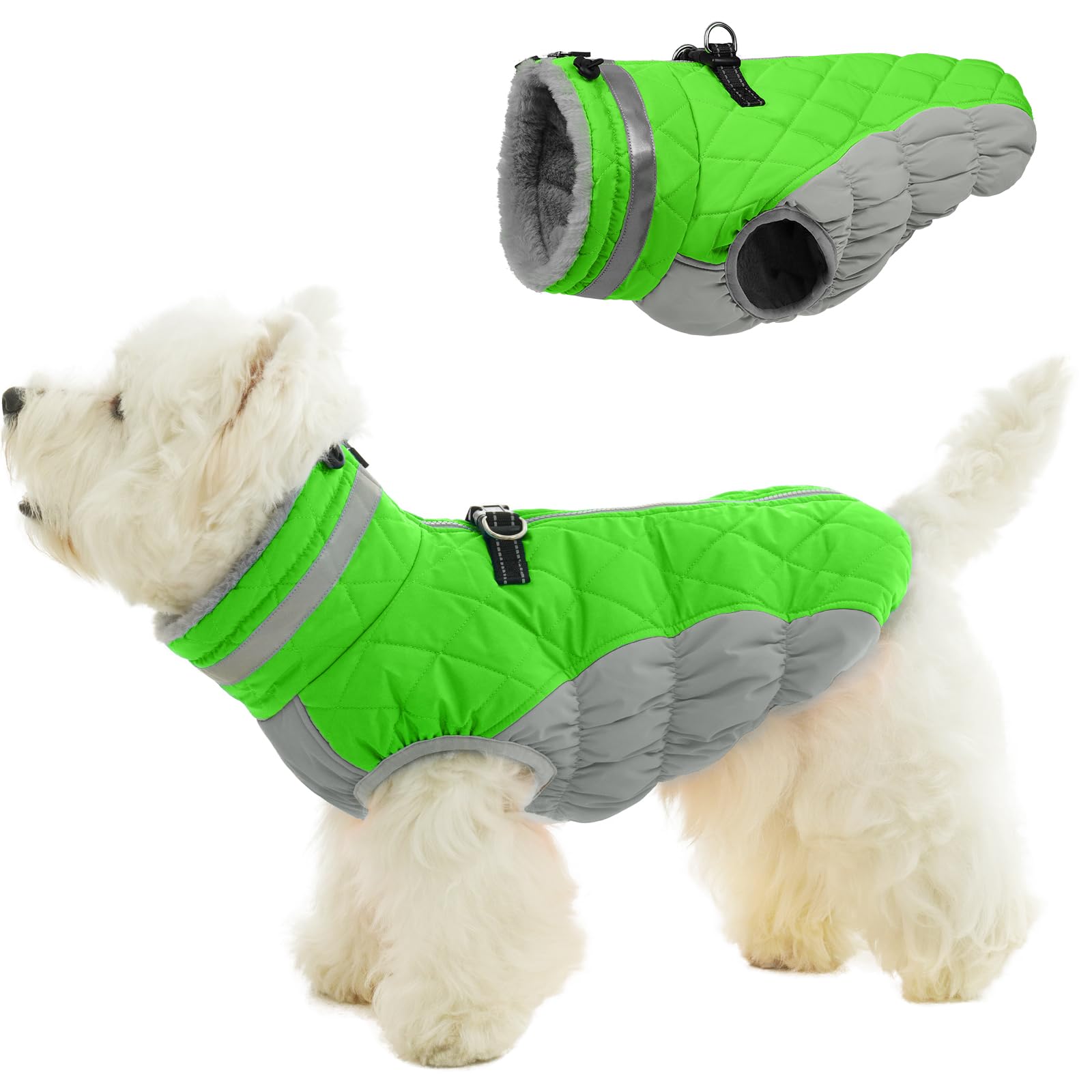 Manteau Chaud pour Chiens de Taille Moyenne, Veste imperméable avec Harnais intégré, Fermeture éclair, Doublure en Polaire pour promenades en Plein air par Temps Froid, Combinaison de Neige