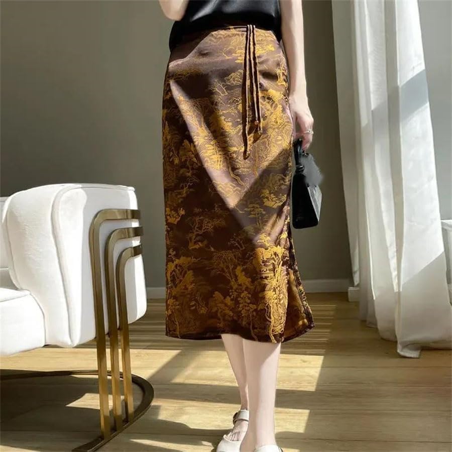Women's Retro Satin Midi Wrap Skirt with Split Zipper Closure Elegant Wear3