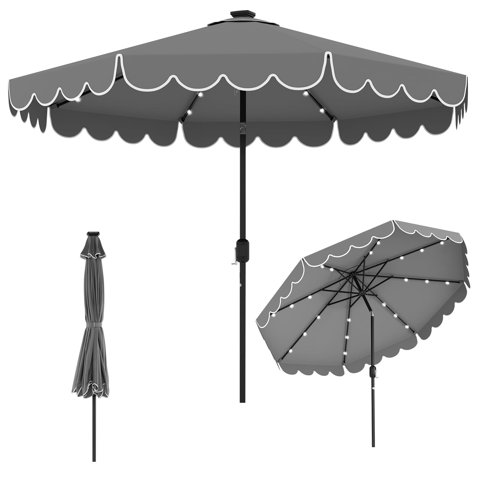 COSTWAY 300 cm Sonnenschirm mit LED-Beleuchtung, Gartenschirm mit Kurbel