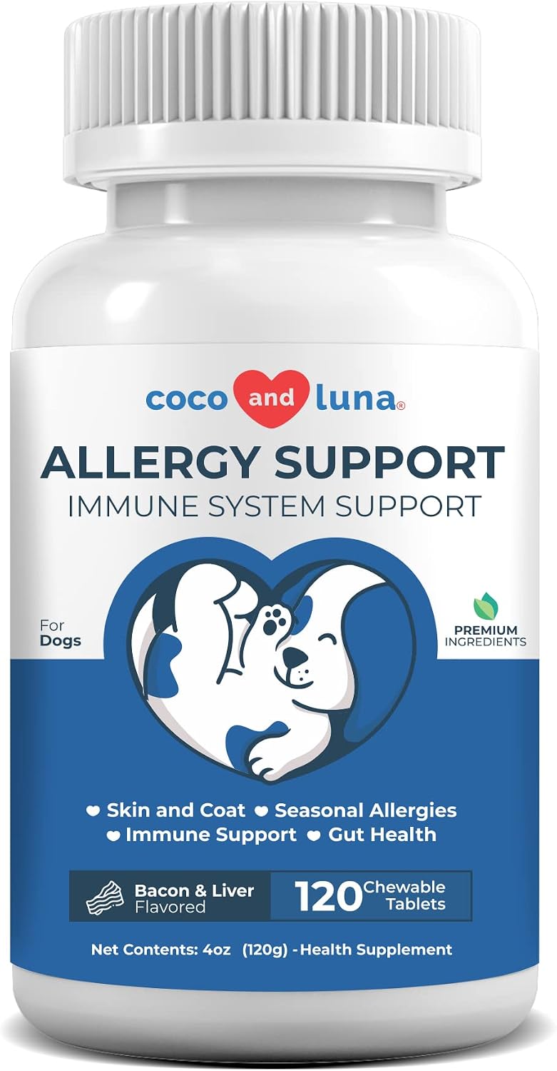 Allergy Support for Dogs - 120 Chewable Tablets - with Dog Probiotics for Itchy Skin - Dog Itch Relief, Allergy Relief for Dogs, Skin…
