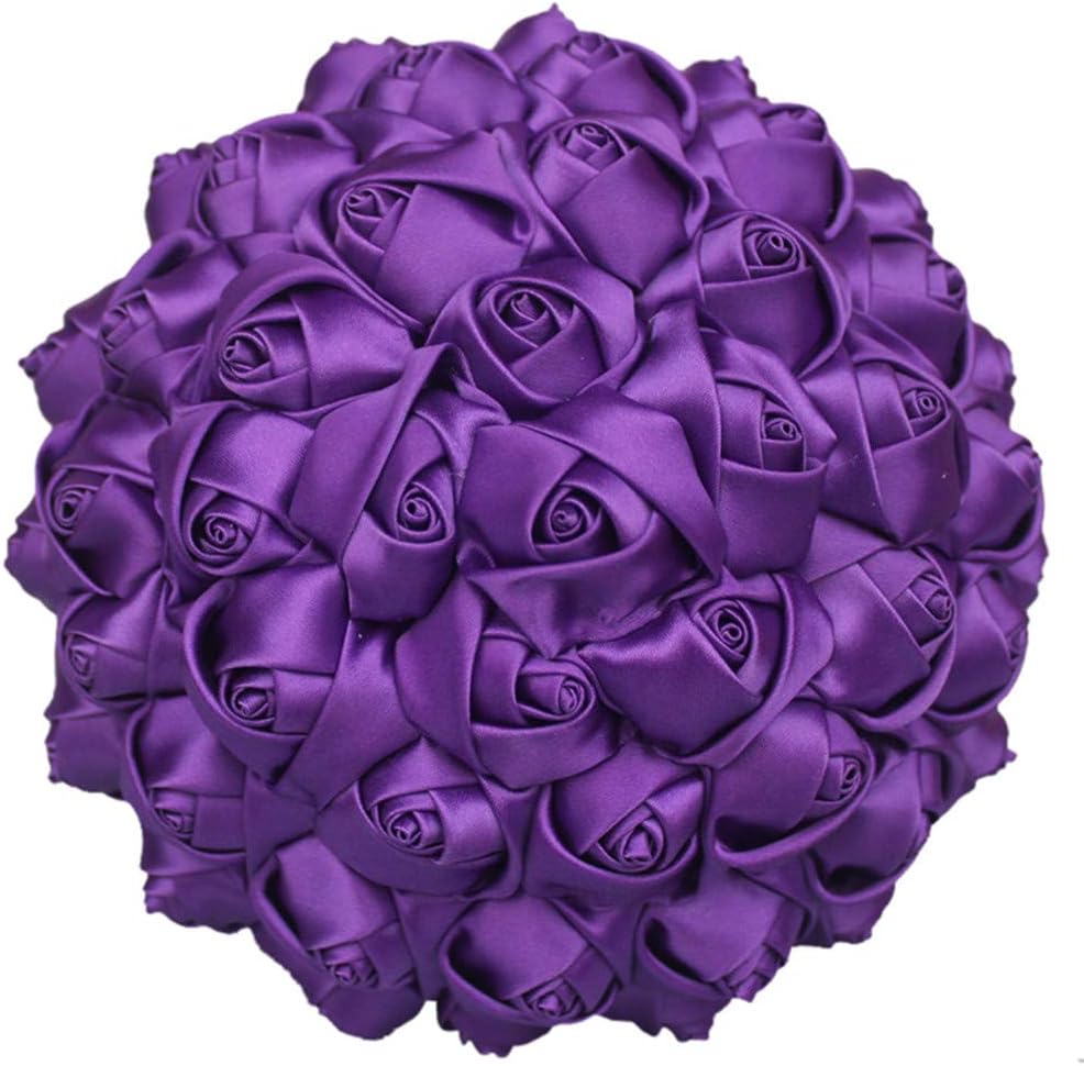 Customization Satin Rose Wedding Bouquet Solid Color Bridal Holding Bouquet Wedding Flower Arrangements Bridesmaid Bouquet, Purple