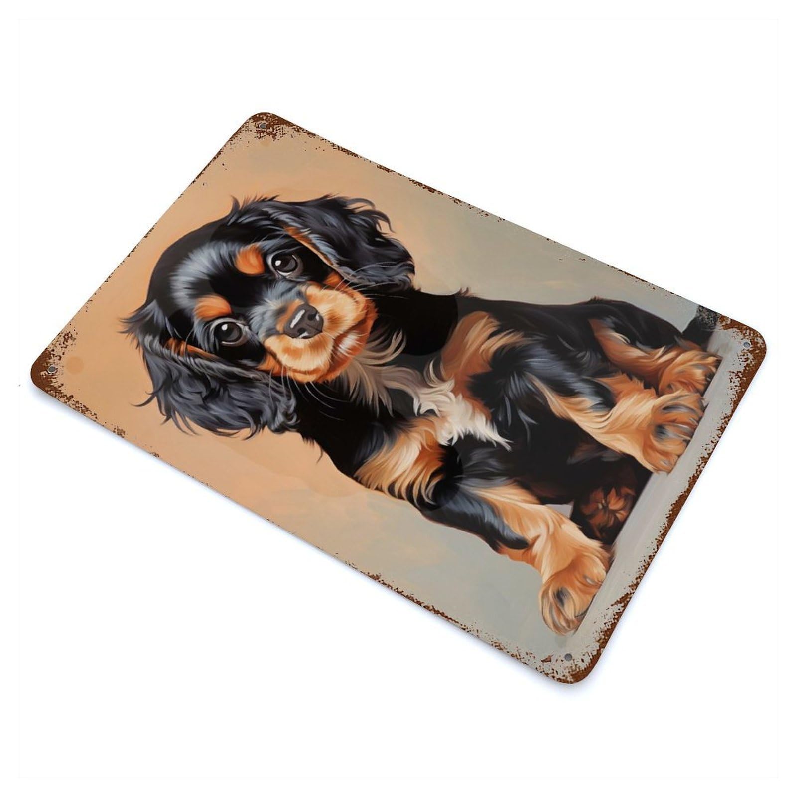 Black And Tan Cavalier King Charles Spaniel Puppy Rust Effect Tin Sign 11.8"x7.9", Rustic Home Decor for Garage, Bar And Workshop Decor