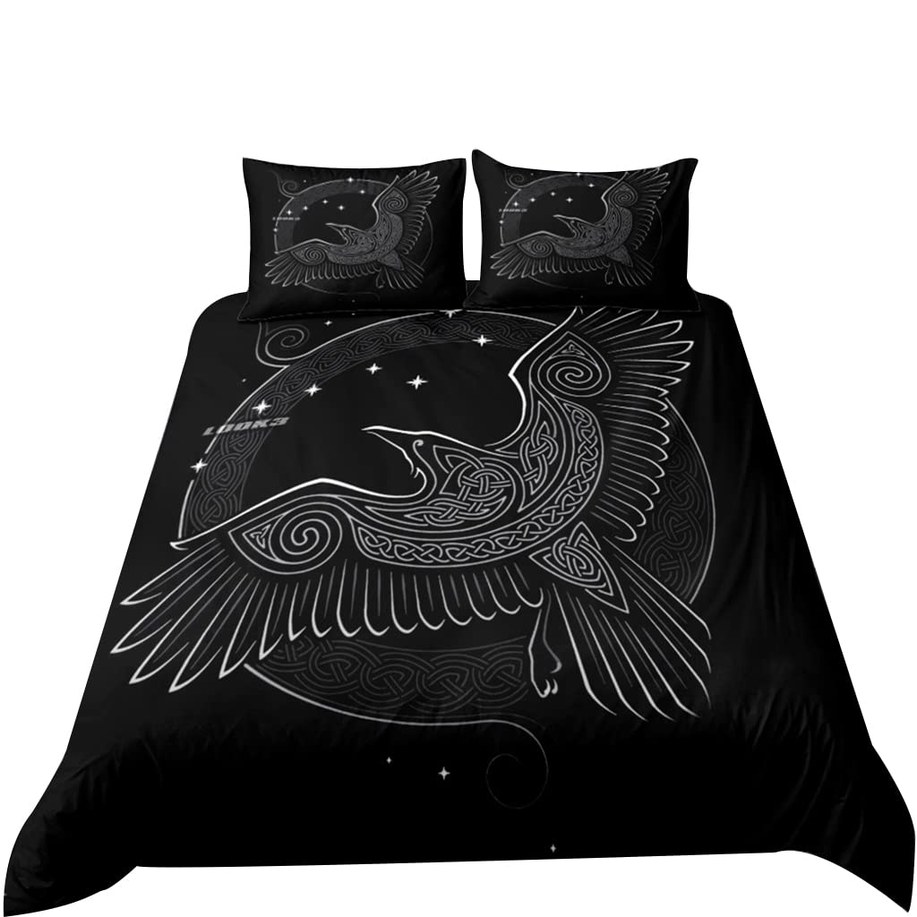 Housse de couette corbeau mythologie nordique 240x220cm lit de reine chic