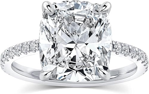 Anillo de compromiso de corte cojín de 4 quilates para mujer, anillo de compromiso chapado en oro blancorosa de plata de ley 925 de 18 quilates