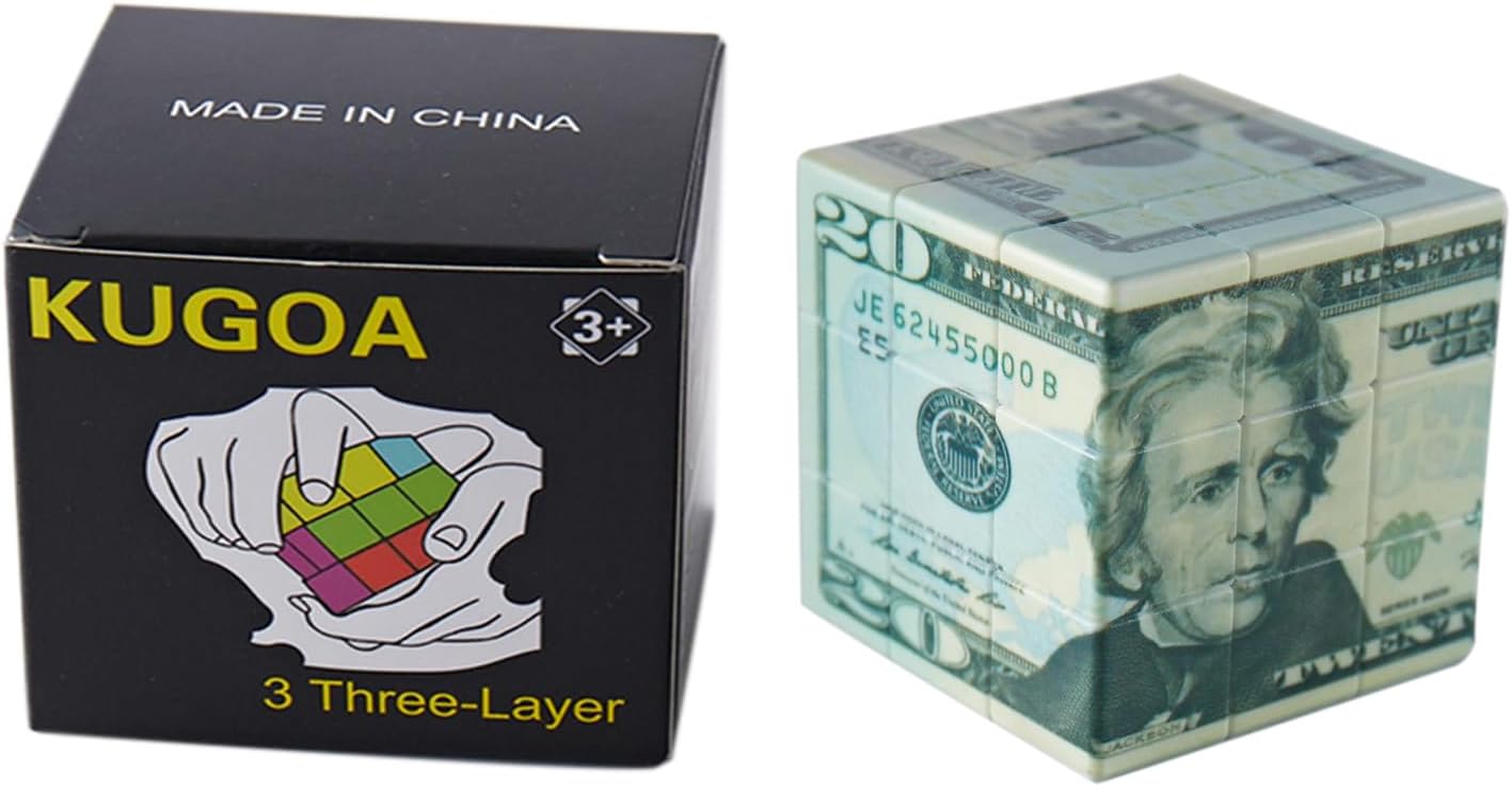 Twenty Dollar Cube 3x3 Magic Cube US Dollar Bill Speed Cube Puzzle Toy | UV HD Print,Money Cube,Smooth,Novel,Suitable for Brain Training & Decorative Display,Kids Adults,Gift,2.2"