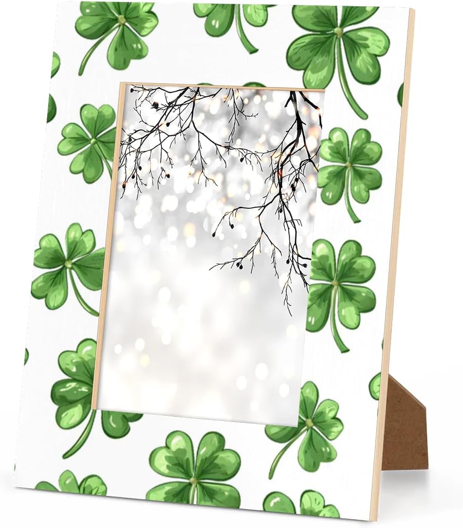 St.Patrick's Day Shamrocks Leaves 8x10 Picture Frame Wood Frame Vertical and Horizontal Wall Hanging Display Pictures 5x7 with Mat or 8x10 Without Mat