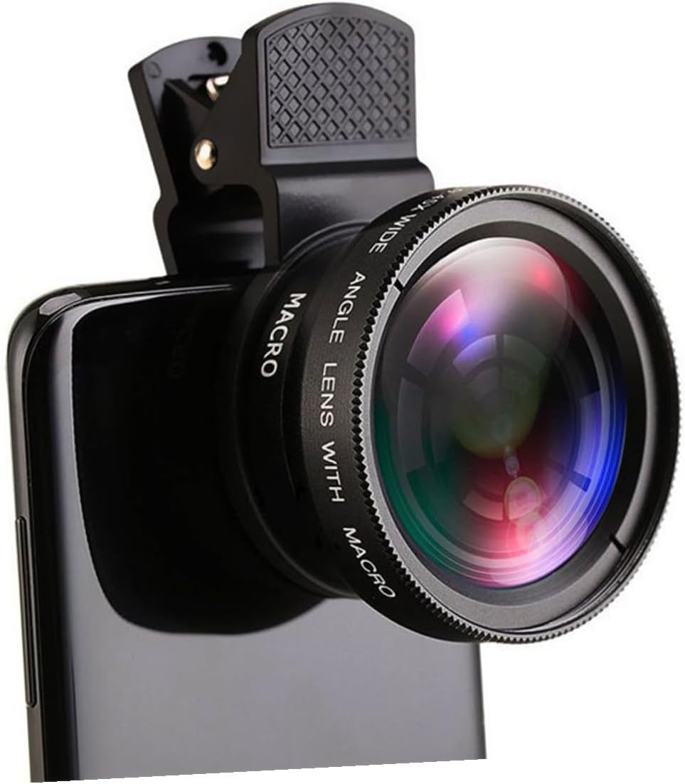 SECFOU Universal Phone Clip Lens for Smartphones, 37mm 0.45x 49uv Wide Angle and Macro Two-in-one Lens, Black, Compatible with Mobile Photo and Video Accessories