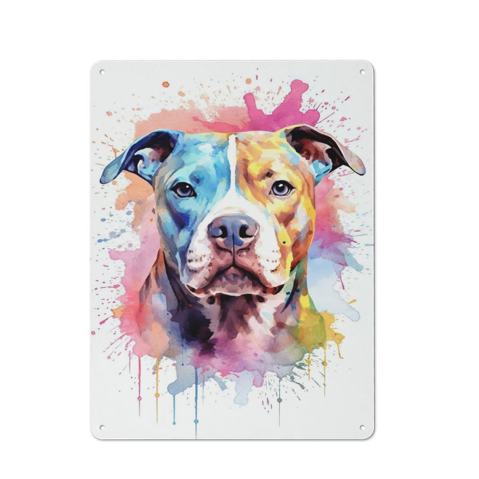 Junmoney Bull Terrier Watercolor Printed Metal Sign 40X30cm For Hallway Wall, For Living Room And Hallway Decor, For Home Office And Studio Walls