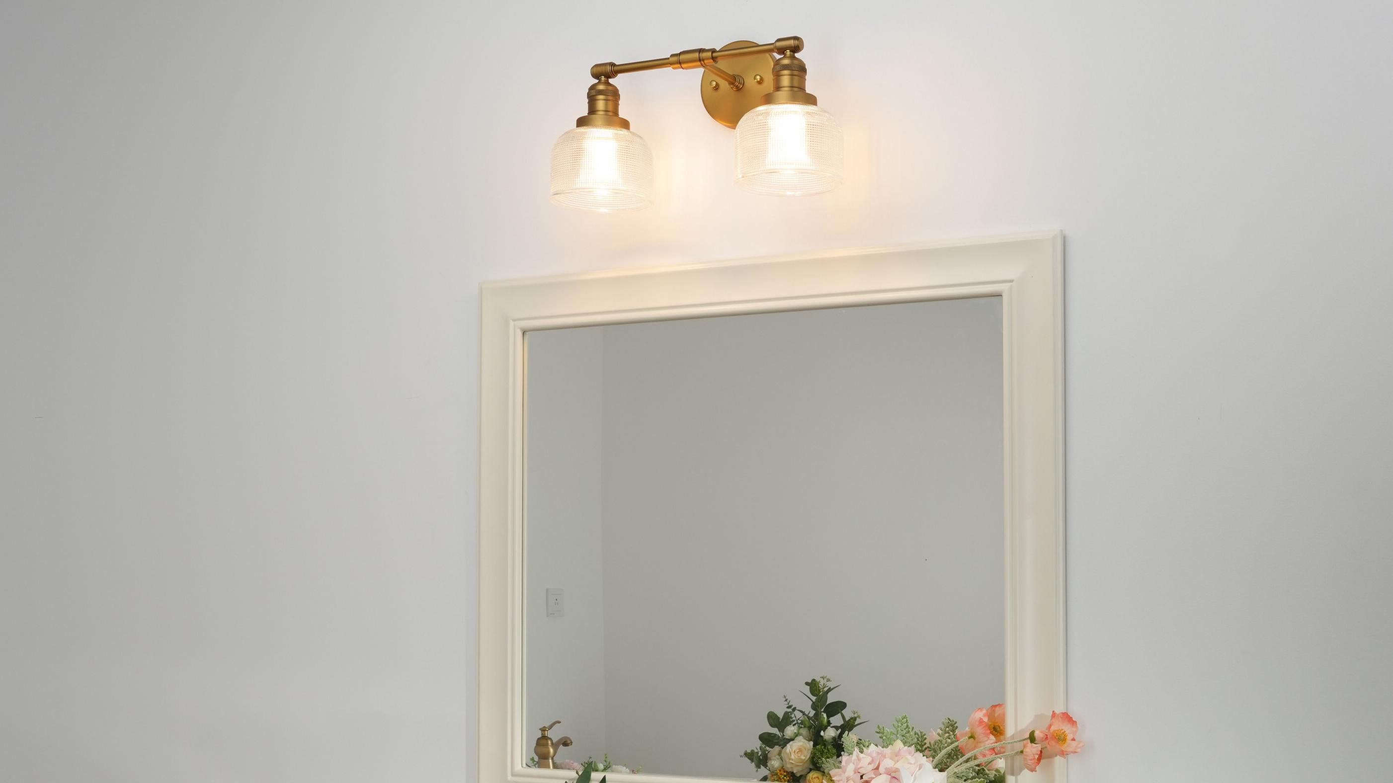 Image of Pathson Vintage Double Heads Wall Sconces Decor for Bathroom Mirror, Glass 2-Light Bathroom Wall Vanity Lights, Hardwired Wall Sconce Lamp for Living Room Bedroom Farmhouse Lighting