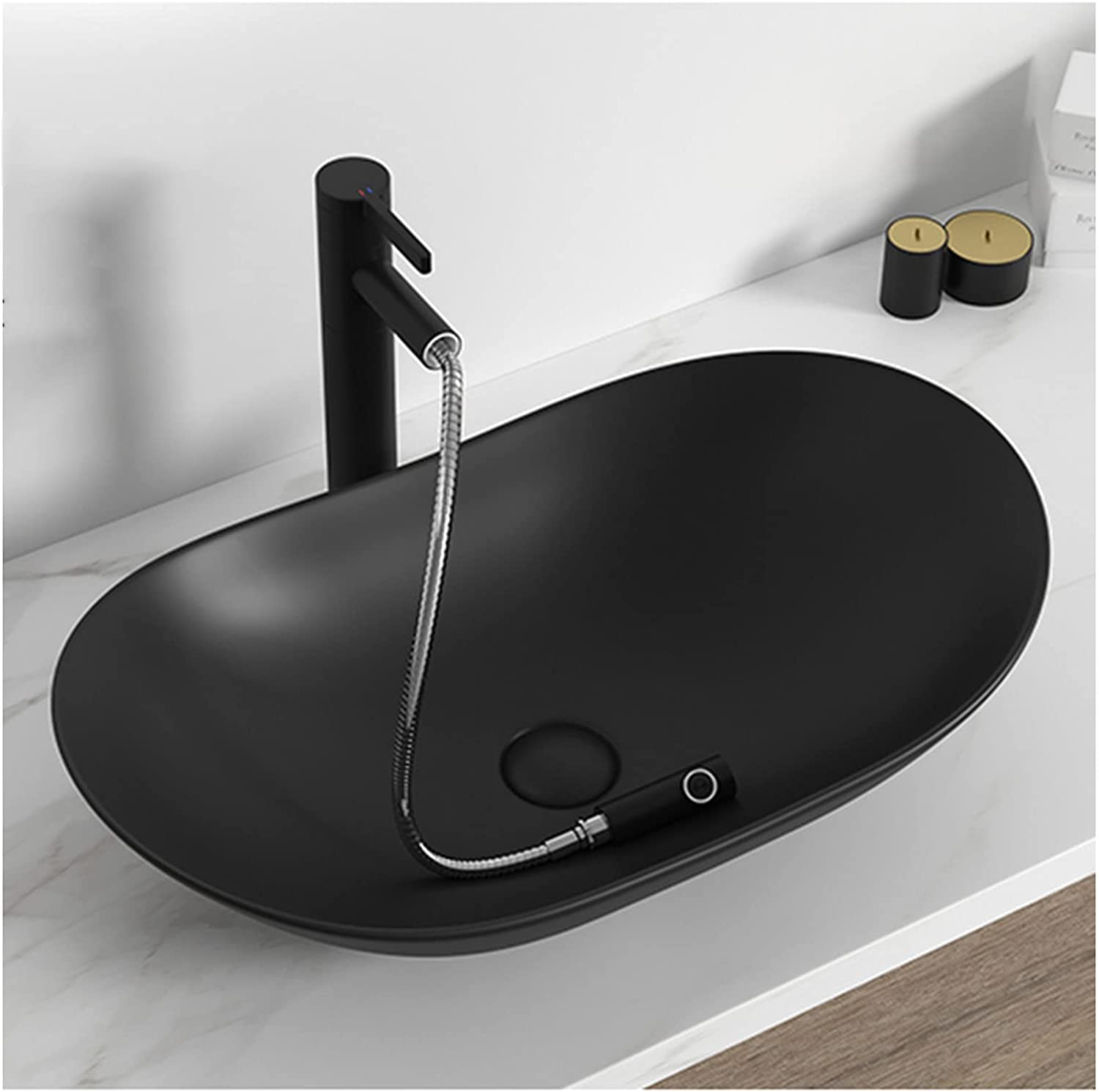 Vasque à poser en céramique lavabo anti-éclaboussures ovale gris noir pour meuble