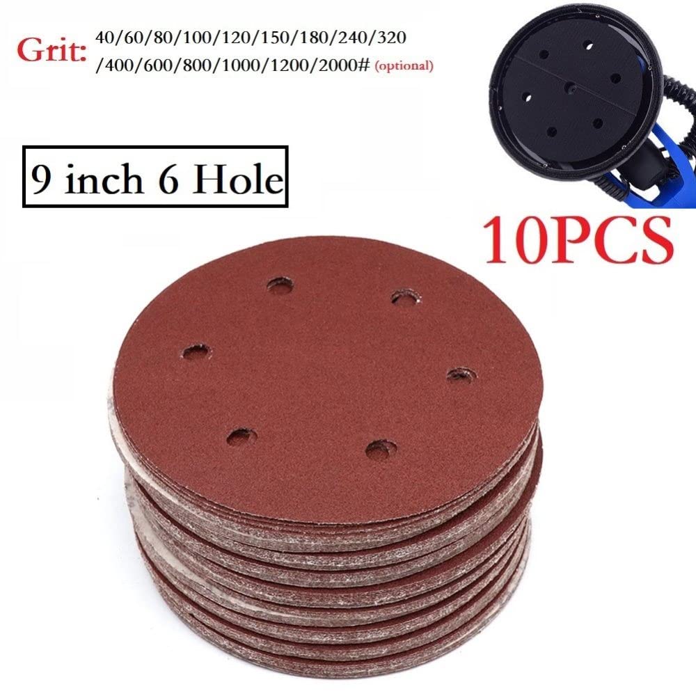 10 pezzi 225 mm carta vetrata 6 fori tondi gancio carta abrasiva 40-2000 grana disco abrasivo strumenti di lucidatura, grana 600, 225 mm