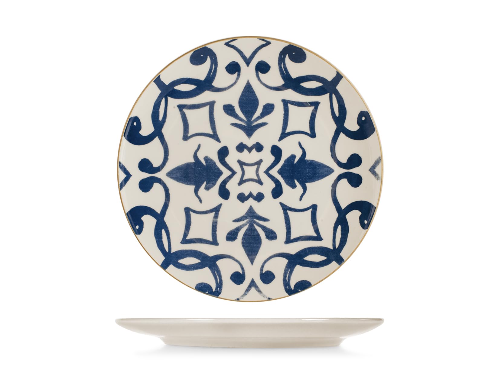 H&H Beatriz Servizio Tavola 18 Pezzi in Stoneware Decorato, Set Piatti Completo per 6 Persone, Design Blu con Motivi Floreali e Geometrici Ispirato alle Maioliche Mediterranee