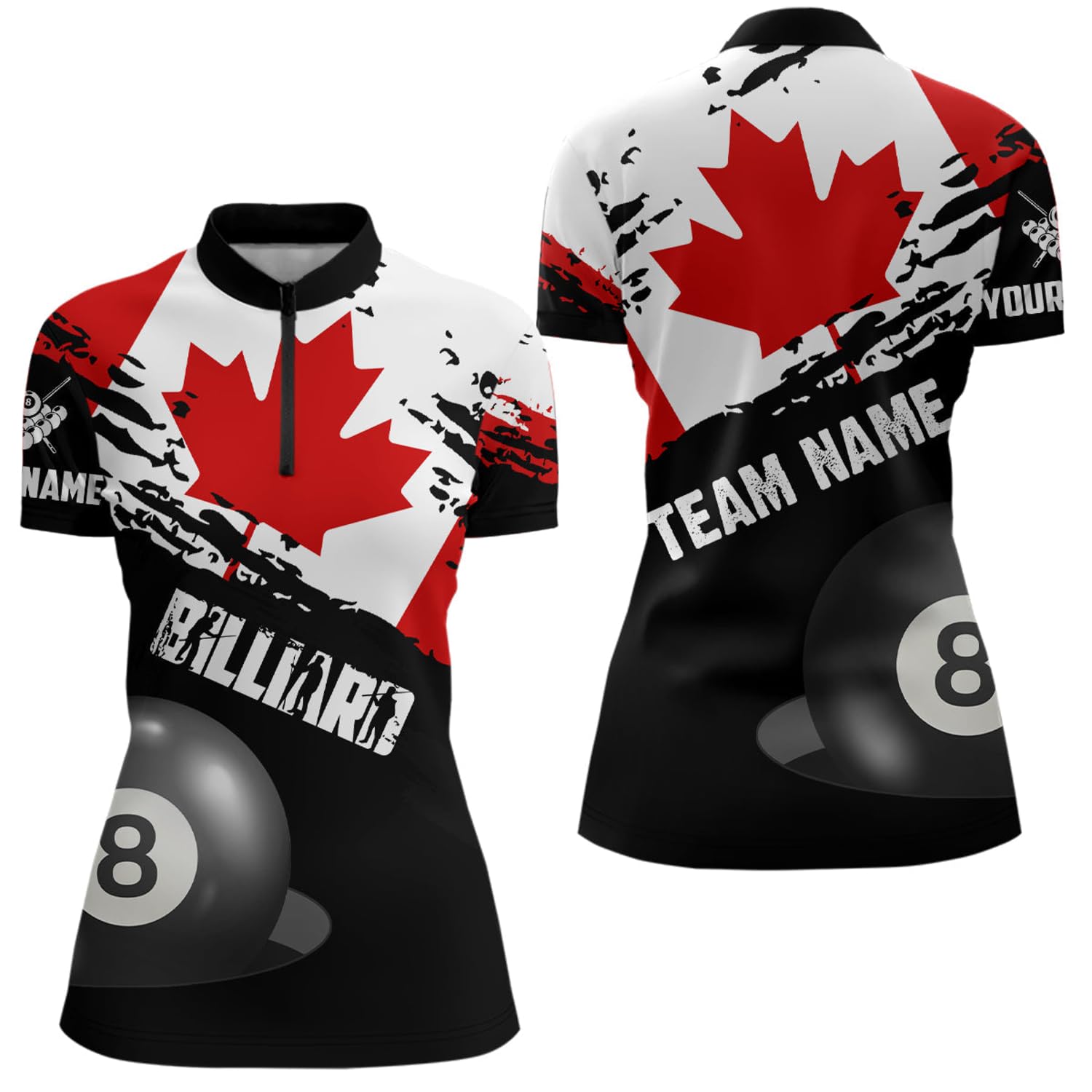 Outfitsuche Personalized Grunge Canada Flag Billiard Women Quarter Zip Shirts Canadian Billiard Shirts T0692