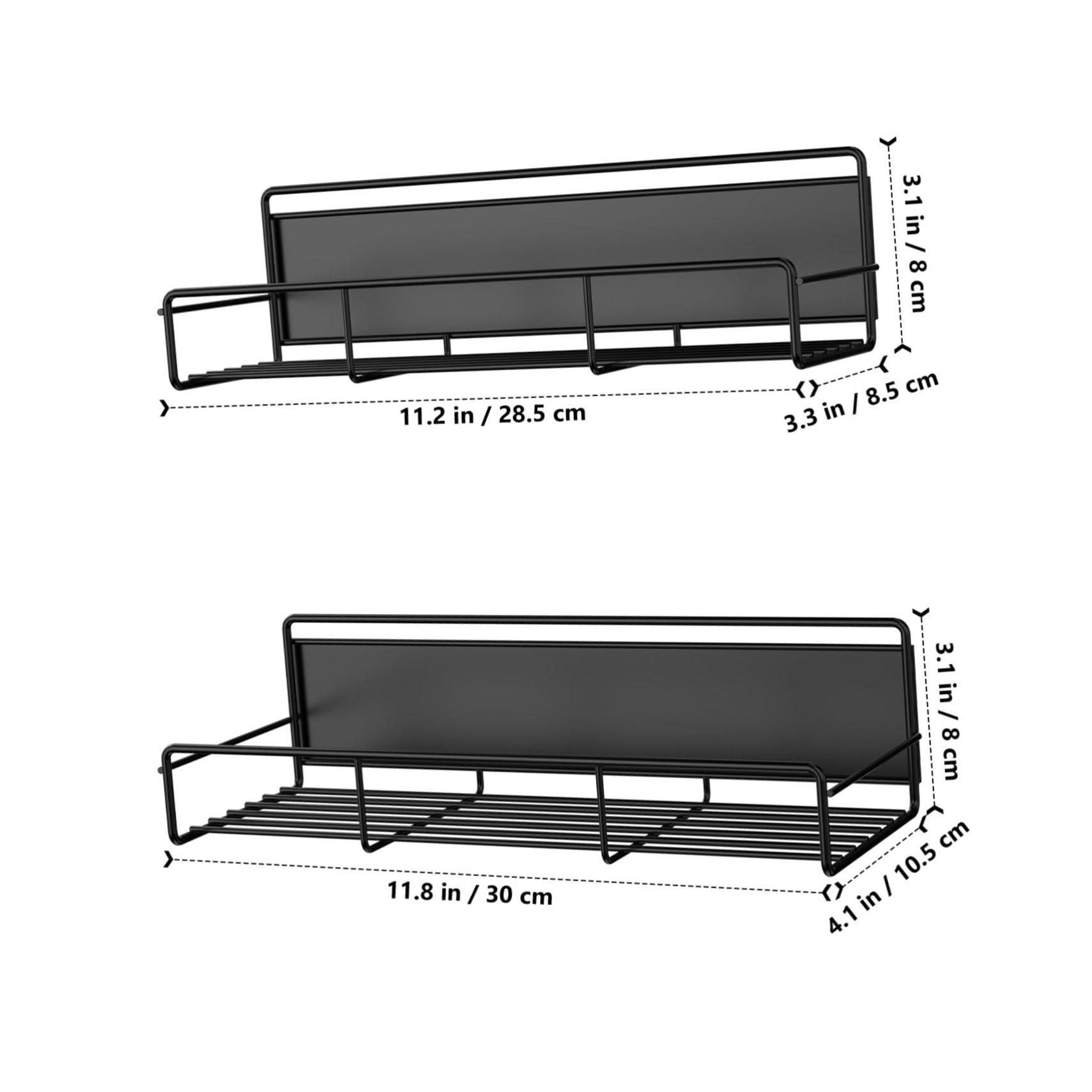Étagère Magnétique pour Réfrigérateur 4 Pièces en Acier au Carbone Noir | Rangement Latéral, Design Creux, Charge 3, 6kg, pour Épices et Bouteilles