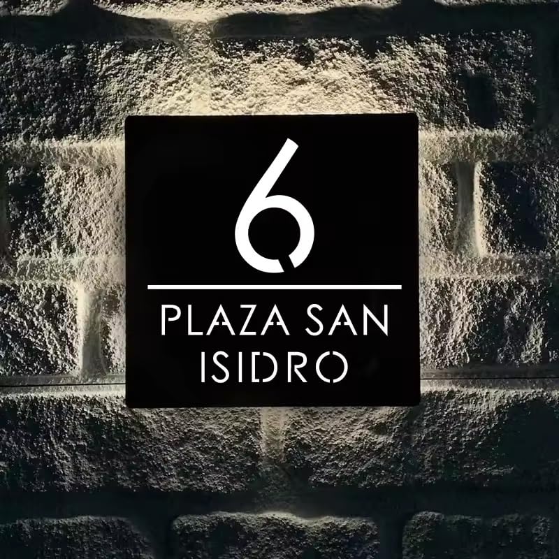 Personalised Modern Fashion Address Plaques Sign With LED Light, Custom Acrylic Illuminated House Number, Customizable Street Names And House Numbers(25x25cm)