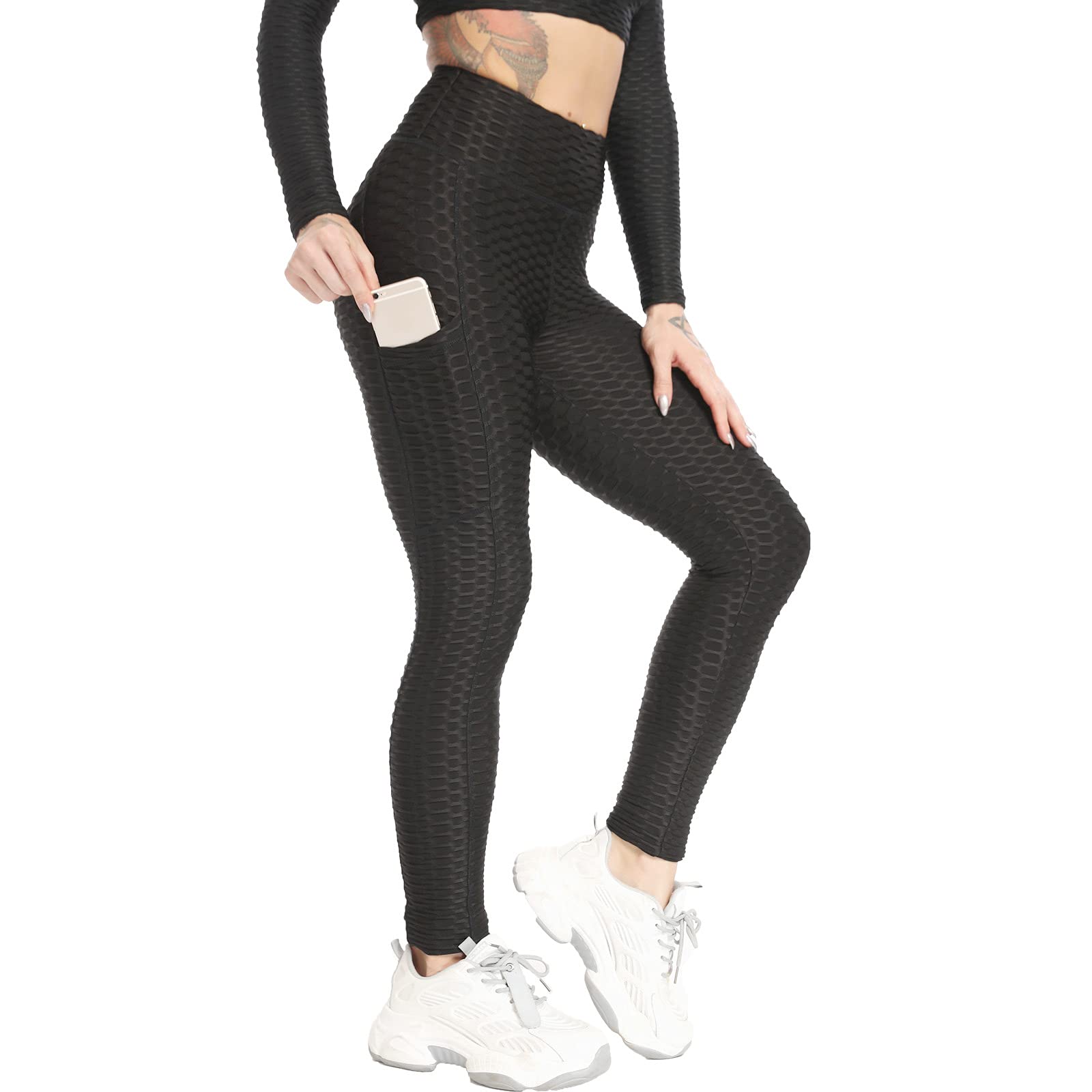 FITTOO Womens High Waist Textured Workout Leggings Booty Scrunch Yoga Pants Slimming Ruched Tights