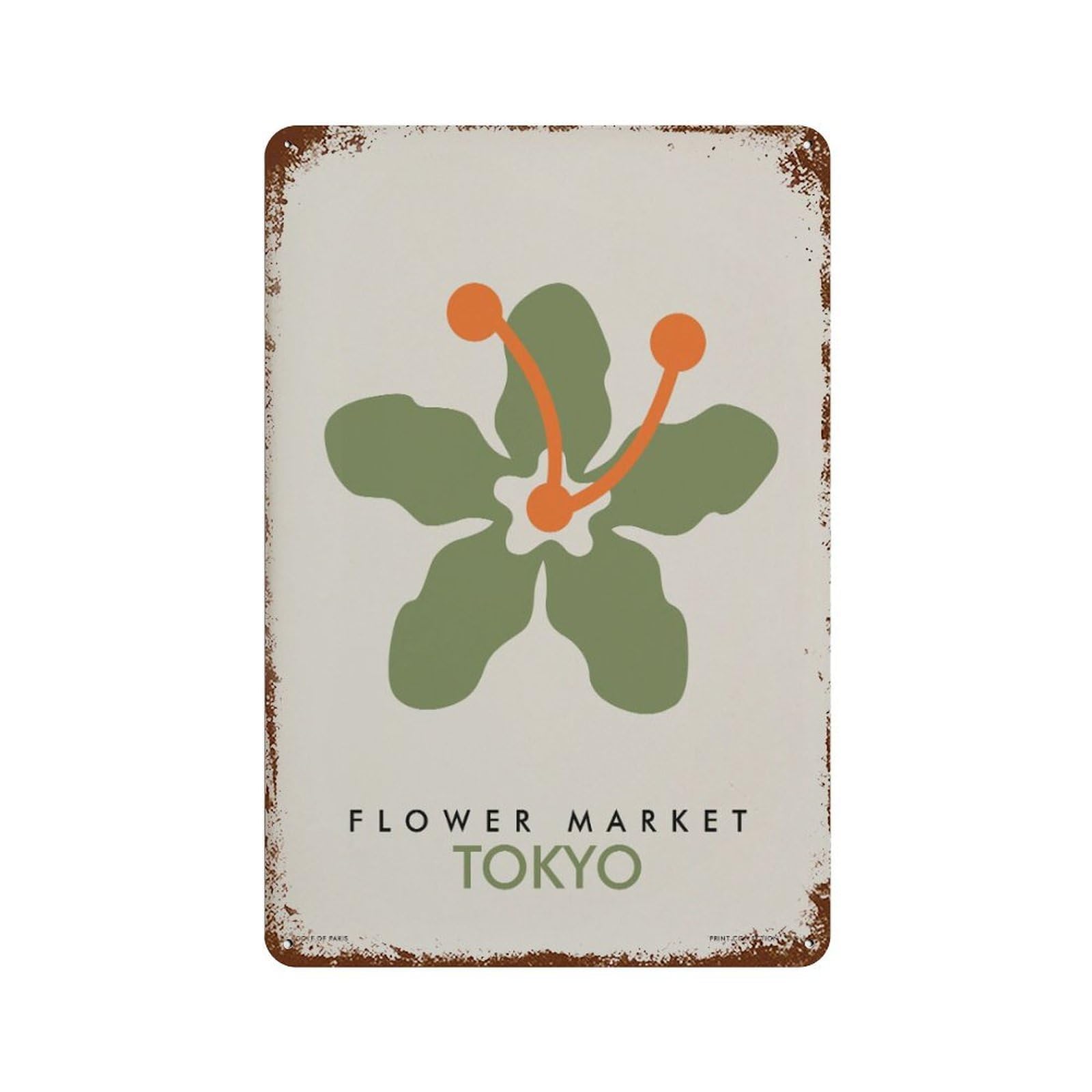 xiaoxiaoshen Tokyo Flower Market Scandinavian Botanical Wall Decor Art Metal Tin Poster Modern Home Decor Art Home Bar Shop Decorations Vintage Sign 30x20cm
