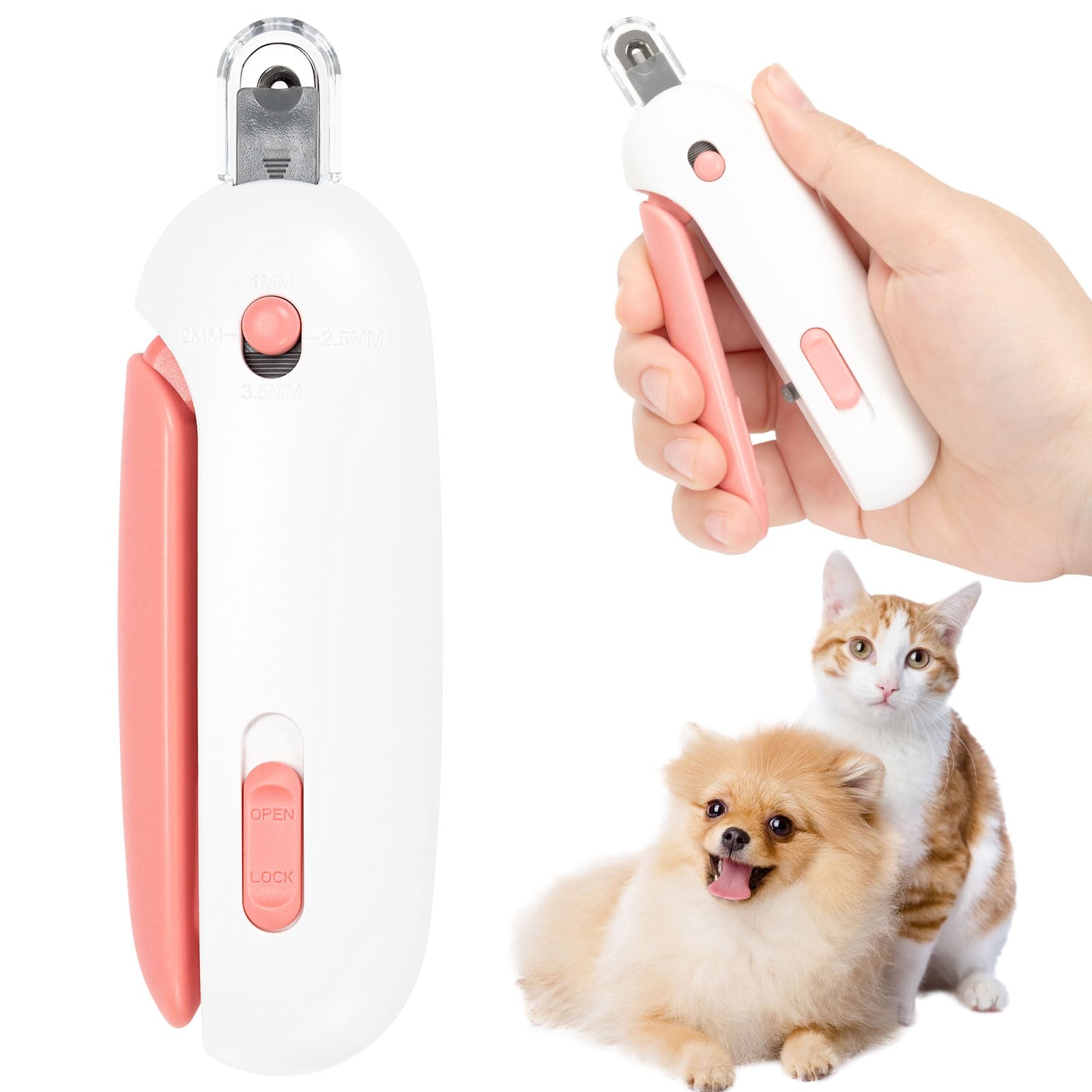Zouwel Cat Claw Clippers, Cat Nail Clippers With Safety Guard, Adjustable 3-Size Trimming Hole, Safe Anti-Splash Kitten Nail Clipper for Pet Indoor Cats Home Trimmer (Pink)