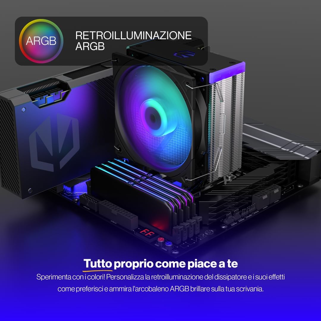 ENDORFY Fera 5 ARGB, raffreddatore per CPU con ventola da 120 mm, ventola Fluctus 120 mm ARGB PWM, inclusa pasta termica, dissipatore am4, dissipatore cpu am5, AM4, LGA1700, LGA1200