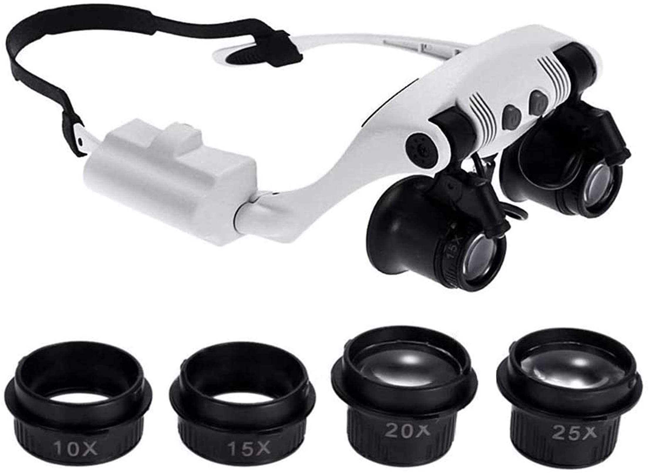 asdchZen Headband Magnifier,Handheld Digital Magnifier,Hands-Free Headband Magnifier With Light -10X To 25X Zoom With 4 Removable Lens Magnifiers With Reading Light,Magnifier,Clock,Ele