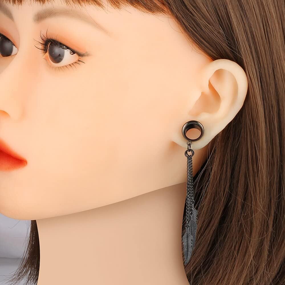 6mm-25mm (2G-1") Daily Tassel Dangle Hangers Ear Tunnels Gauges Plugs Screw Extender Stretchers Hypoallergenic 316 Stainless Steel Wedding Body Piercing Jewelry 2PCS