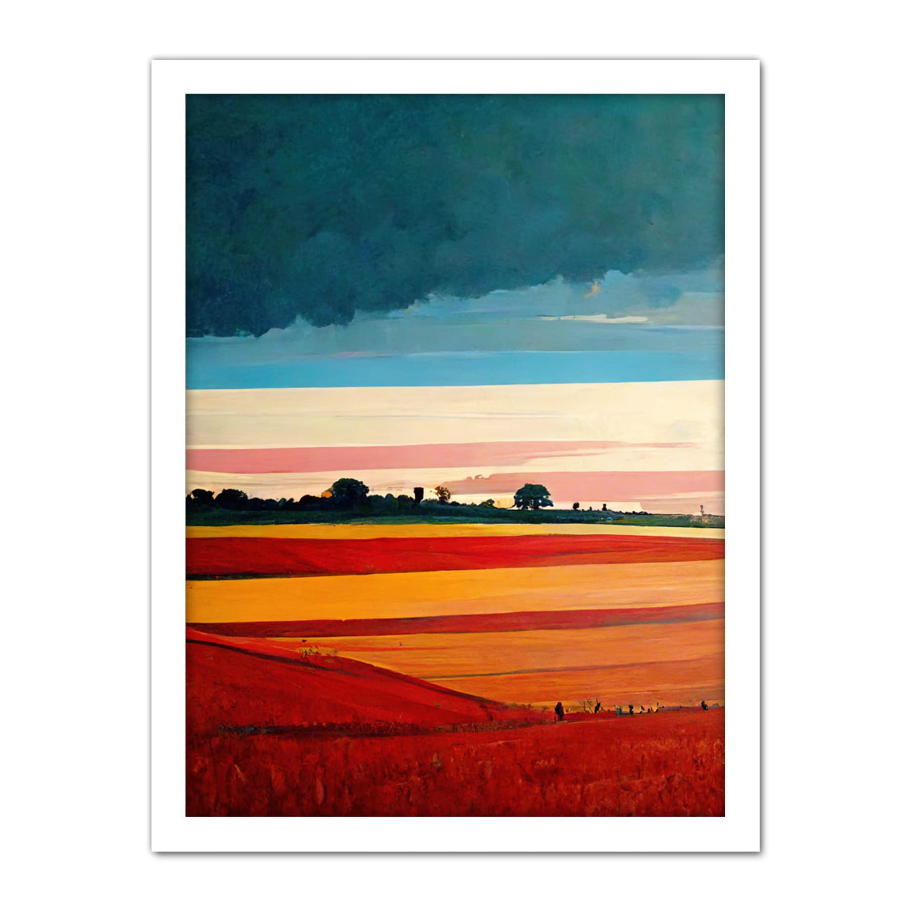 Doppelganger33 LTD Colourful Modern Countryside Landscape Multicoloured Artwork Framed Wall Art Print 18X24 Inch