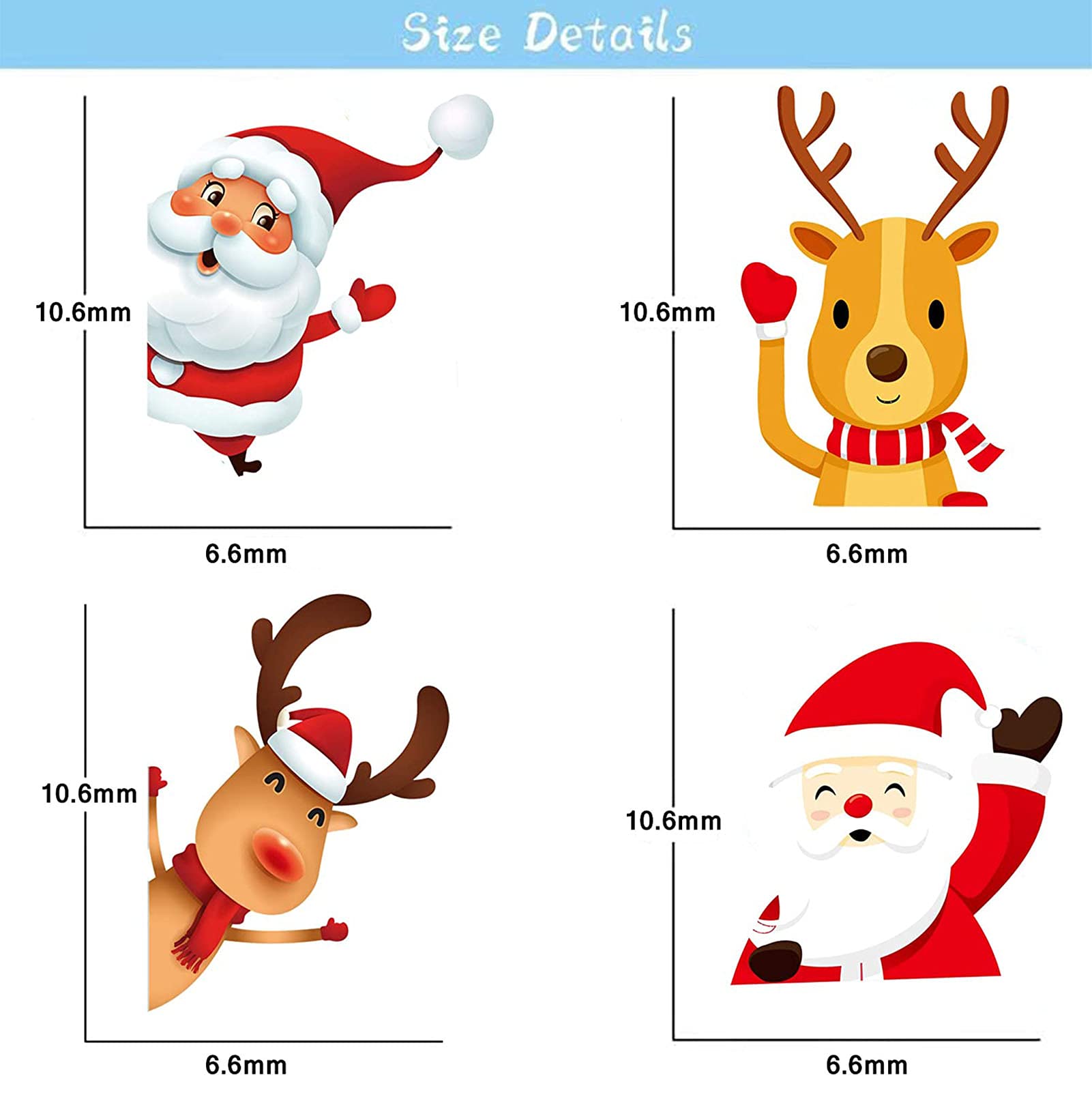 MSQ Decoración navideña para ventanas, 4 hojas de Navidad, autoadhesivas