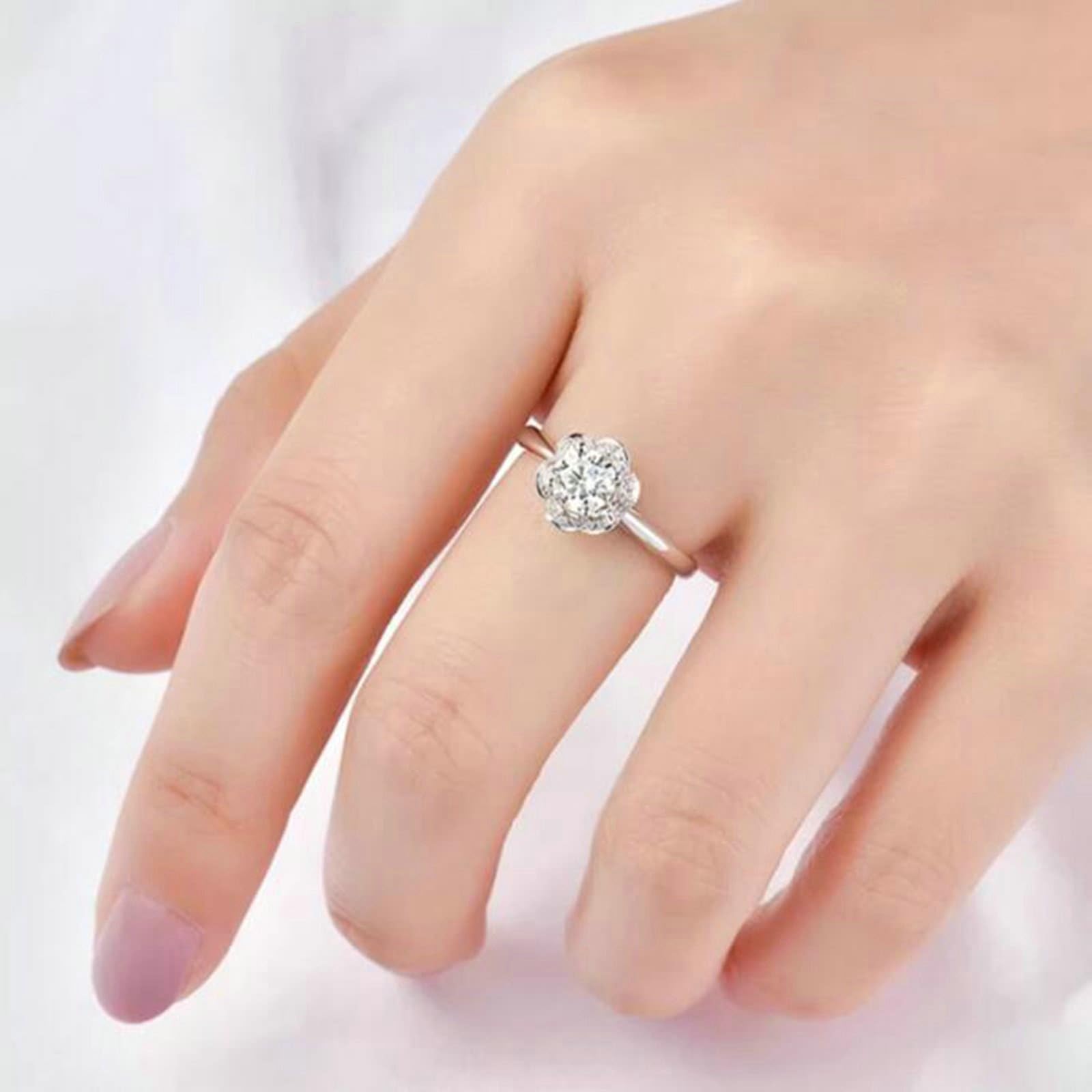 KnSam Pierścionek zaręczynowy 9K/14K/18K białe złoto/platyna, prawdziwe złoto, laboratoryjnie stworzony diament pierścionki przyjaźni, kwiaty, szlif okrągły, biały, pierścionek złoty Au750/ 585/375