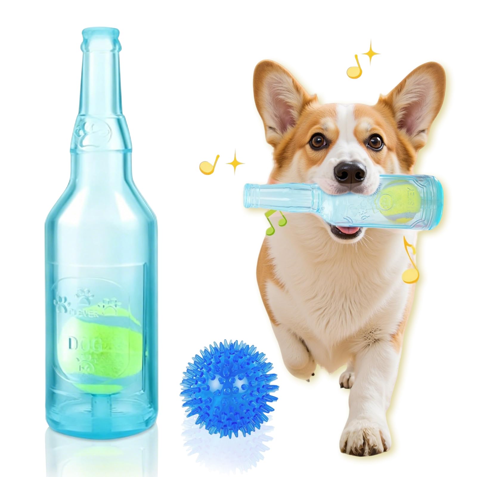 ZPSCXQ 2pcs Puppy Teething Toys With Small Tennis Balls for Dogs, Interactive Dog Pool Toys for Outdoor Training and Teeth Cleaning, Rubber Bottle Toys With Squeaky Balls for Small Medium Dogs
