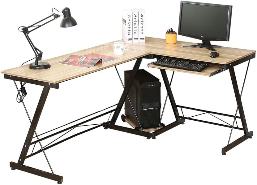 HLC L-shape Wood Metal Computer Desk Workstation Yellow
