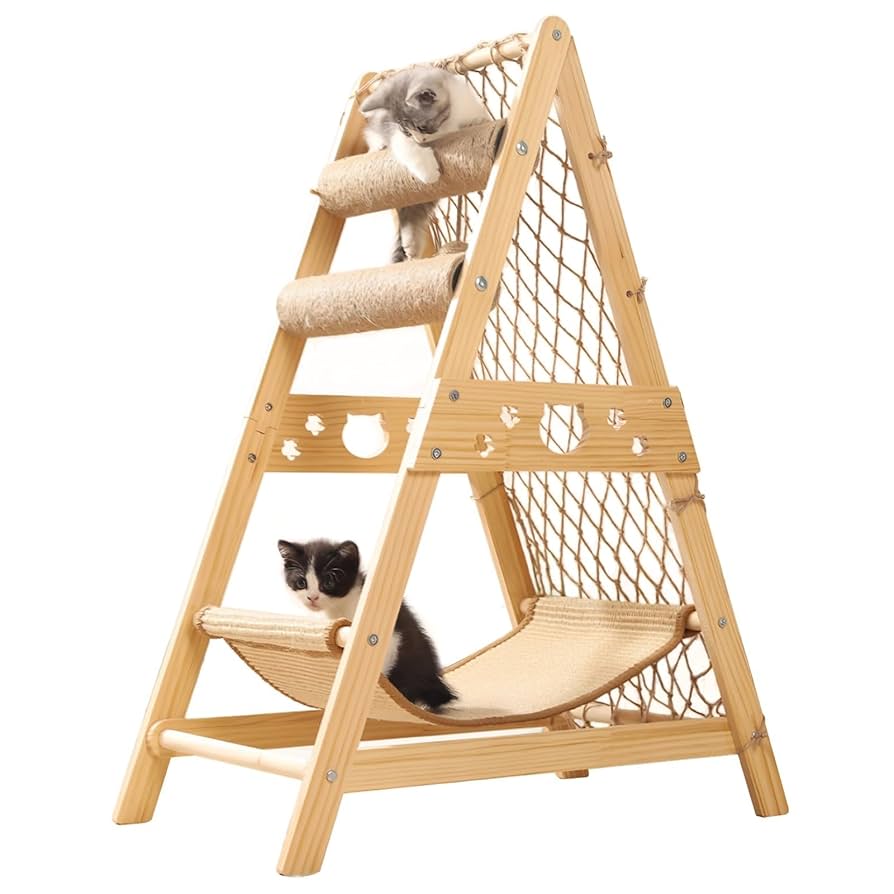猫塔 キャットタワー 高さ161㎝ ハンモック 木製 スリム 組み立て簡単 Amazon | 高さ86cm 木製キャットタワー - 三角デザイン 猫