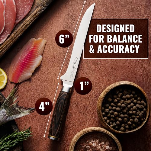 Image of Cutluxe Japanese Boning Knife for Meat Cutting - 6 inch Razor Sharp - High Carbon Stainless Steel Blade - Fillet knife for Fish - Full Tang, Ergonomic Pakkawood Handle Design - Shinobi Series