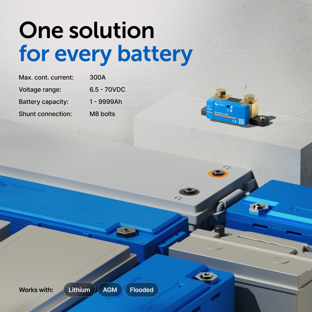 Victron Energy SmartShunt IP65 Battery Monitor (Bluetooth) - Victron Smart Shunt - 6.5V-70V, 300 amp